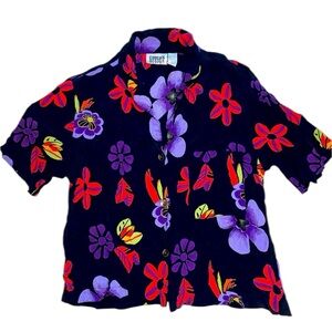 Chico’s Design Floral Purple and Red Button Down Shirt